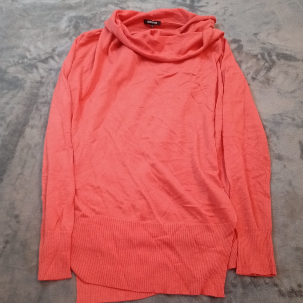 Kerisma Cowl Neck Wrap Cardigan Sweater Womens Sz Small‎ Coral Long Sleeves
